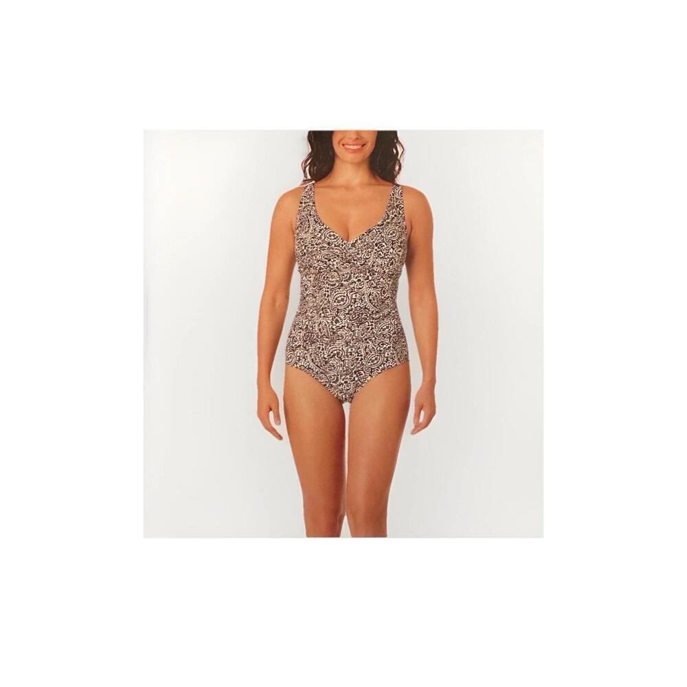 Lands End Womens One Piece Swimsuit - Black/White Paisley - Size XS.  BM